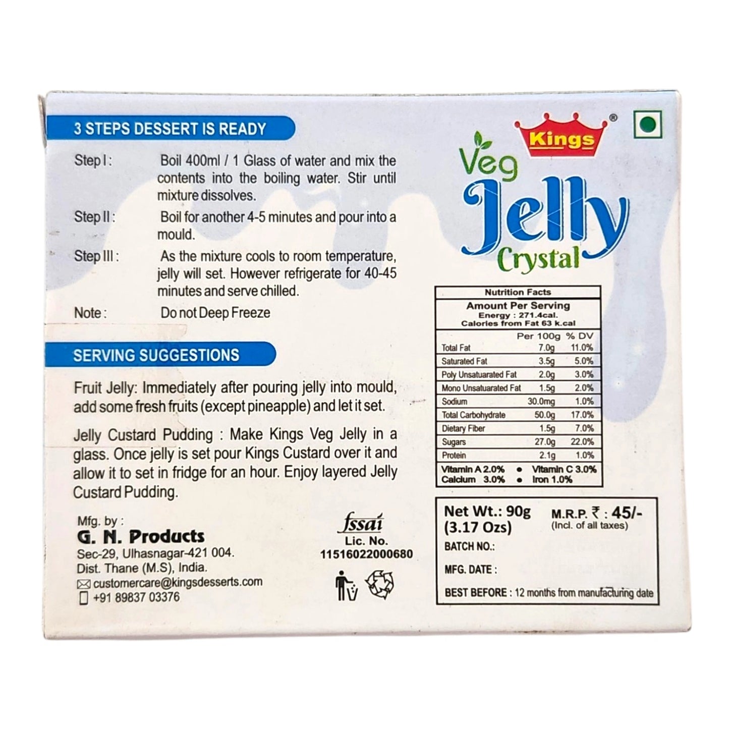 Veg Jelly Crystals | Blueberry Flavour (100% Veg & Gelatin Free) | 90gm