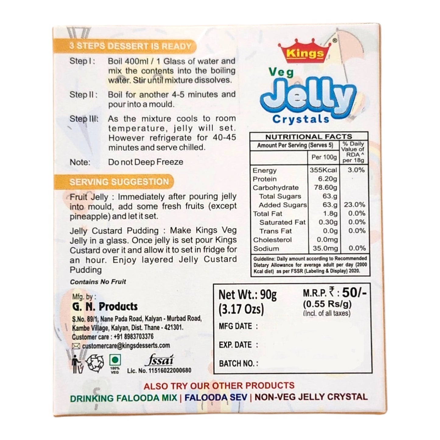 Veg Jelly Crystals | Mango Flavour (100% Veg & Gelatin Free) | 90gm